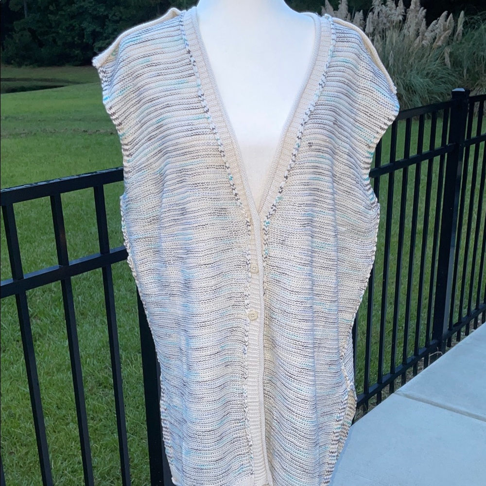 POL sweater Vest Cream and Blue Striped Cardigan Small EUC
